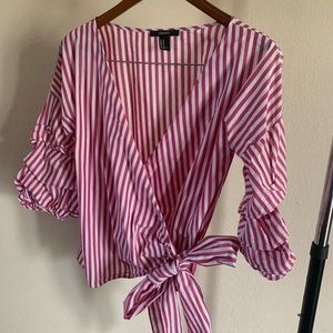 Striped blouse with tie up front